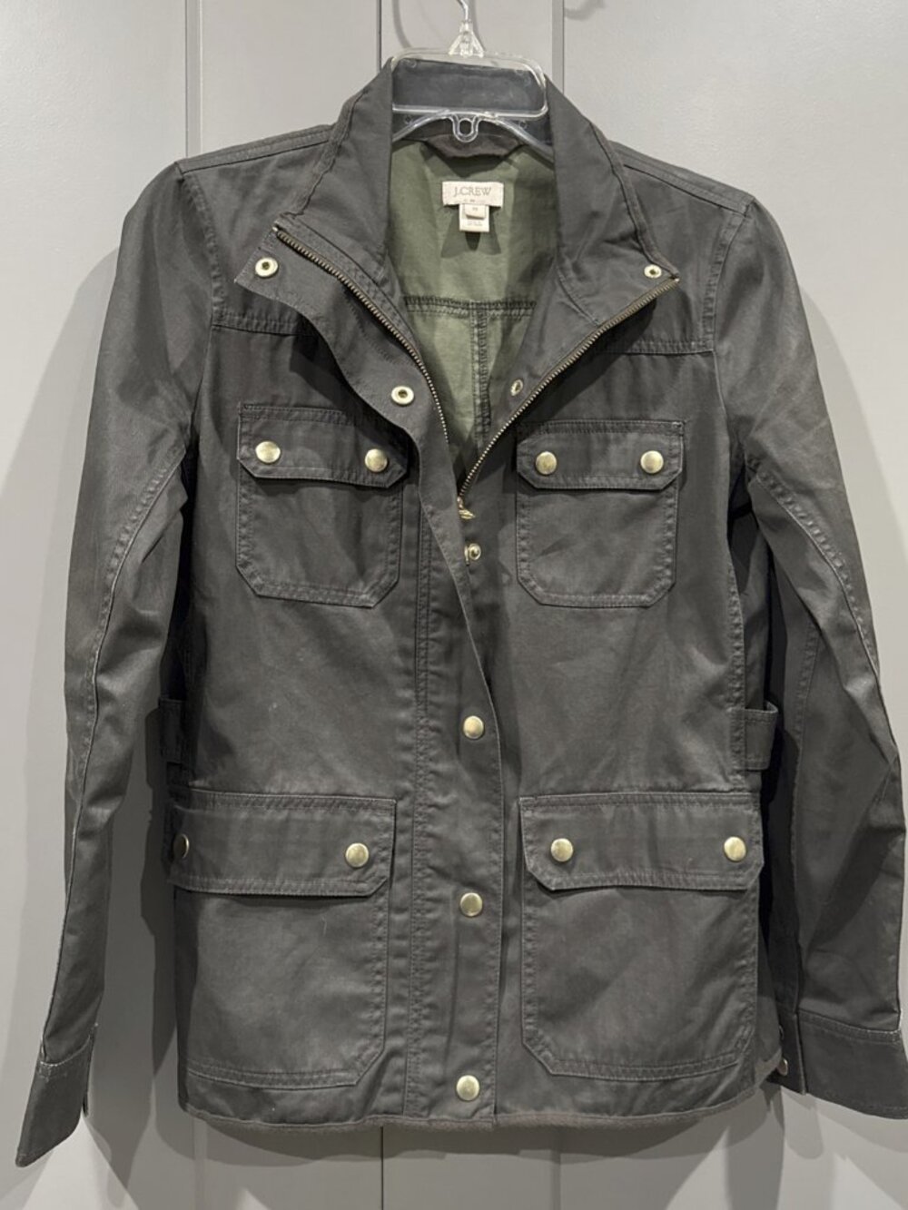 J.Crew XS Field Mechanic Jacket Olive Green Waxed Cotton Utility Coat TM 05365